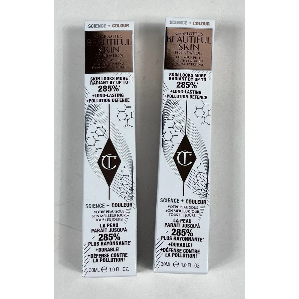 2 - Charlotte Tilbury Beautiful Skin Foundation 7 Warm 1oz Lot of 2 NIB BAG3BT